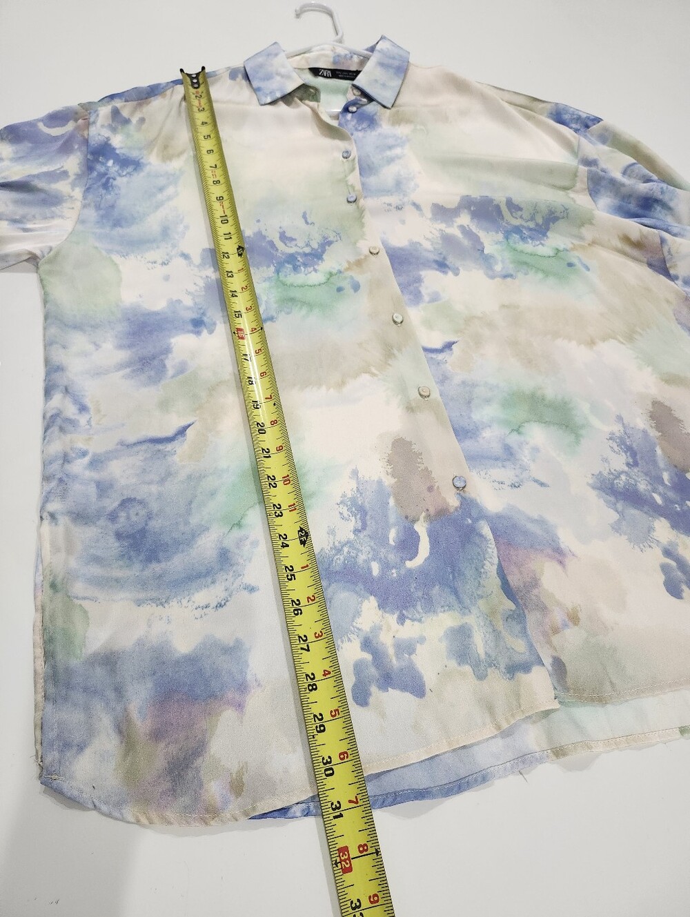 ZARA Satin Effect Tie Dye Long Sleeve Blouse Oversized Watercolor Print Size Lrg - Picture 6 of 7